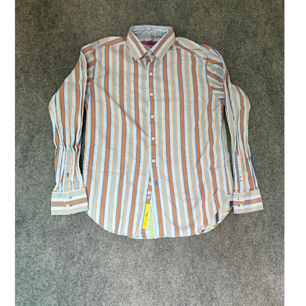 Robert Graham Mens Striped Button Down Shirt Blue Orange Long Sleeve Size L